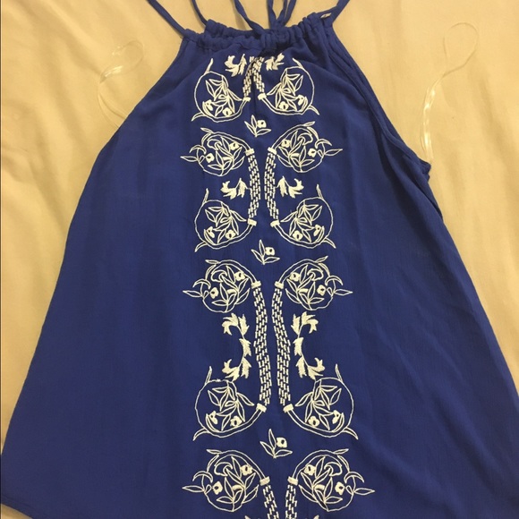 SALERoyal blue top with white crochet design