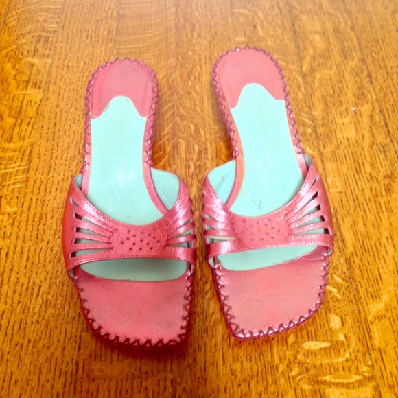 Iconic Metallic pink Sigerson Morrison kitten heel slides