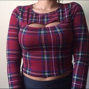 Super Cute Plaid Cutout Crop Top!