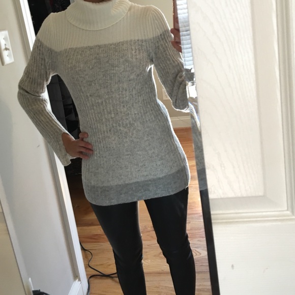 White and Grey Colorblock Turtleneck