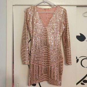 Rose gold sequin long sleeve dress M