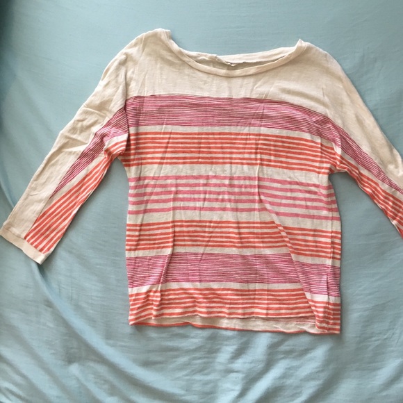 Cream 3/4 Sleeve Striped Shirt