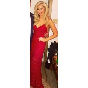 Red lace maxi dress