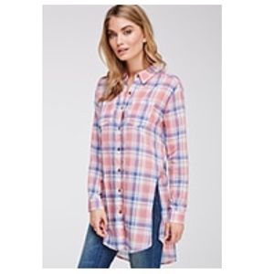 NWT Forever 21 Plaid Longline Shirt