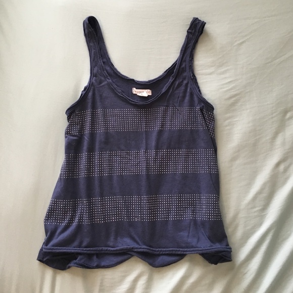 Navy Rhinestone Striped Tank Top