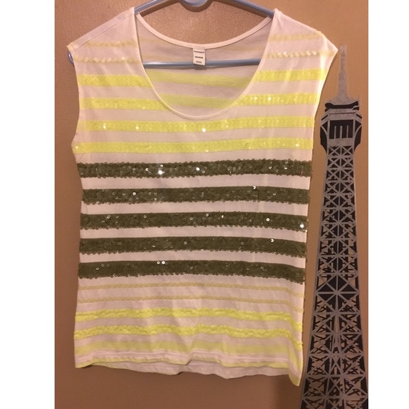 Sparkly Green and White Striped Sleeveless Tee