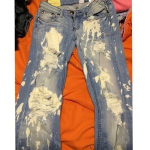 Machine distressed jeans