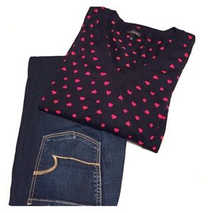 Navy blue sweater with red hearts