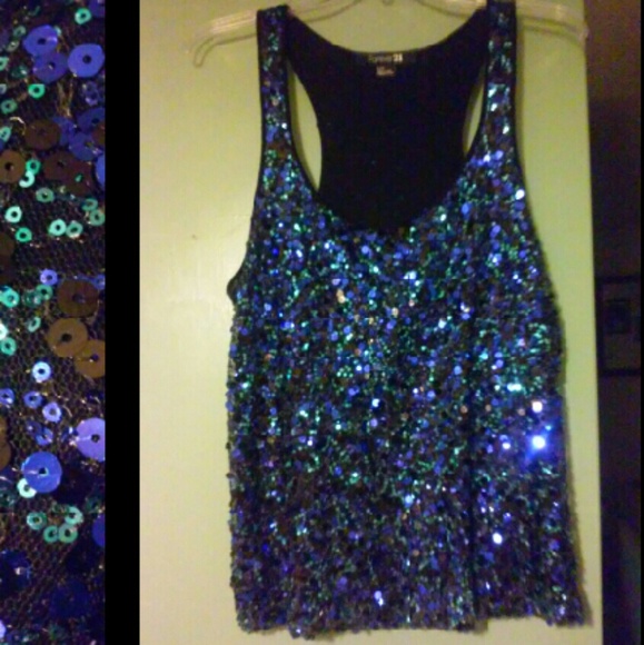 Blue Sequin Tank Top
