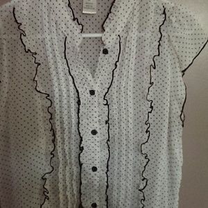 Playful White Blouse with Black Ruffles and Dot's