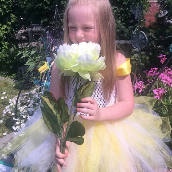 🎉HP🎼GIRLS HANDCRAFTED YELLOW & WHITE TULLE DRESS - Picture 4 of 7
