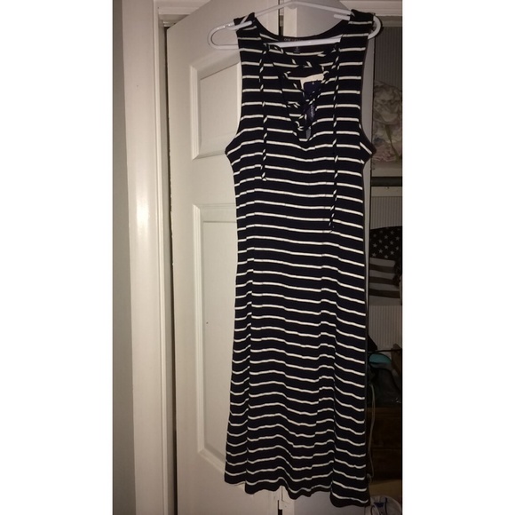 Stripped lace up dress