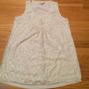 Cream sleeves, lace top