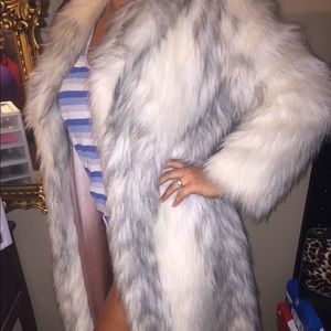80s Long faux fur coat
