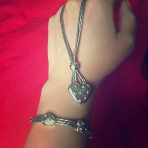 Silver heart necklace and bracelet set