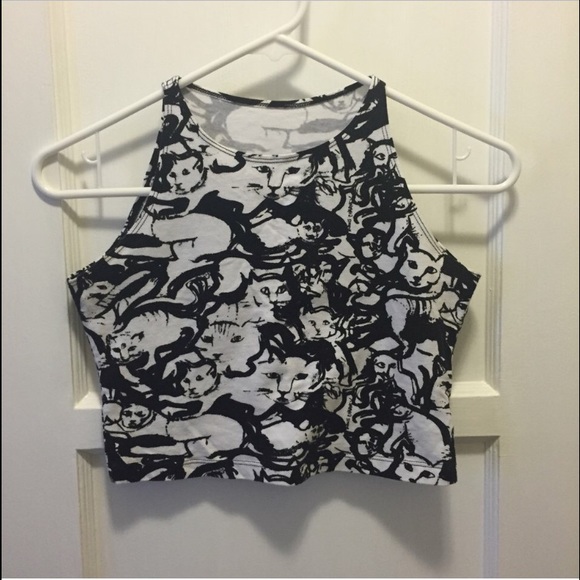 American apparel sleeveless cat print crop top