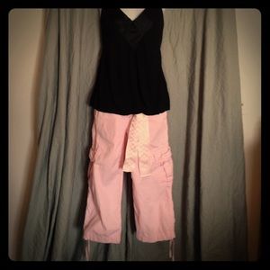 Pink capris cargo pants with ribbon belt