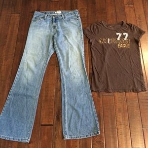 American Eagle jeans & free brown t-shirt