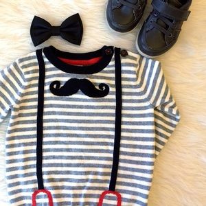 Infant boys mustache and suspenders crew sweater
