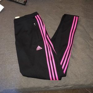 Adidas soccer pants w/ pink stripe.