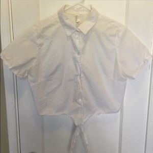 American Apparel white tie up mid length blouse