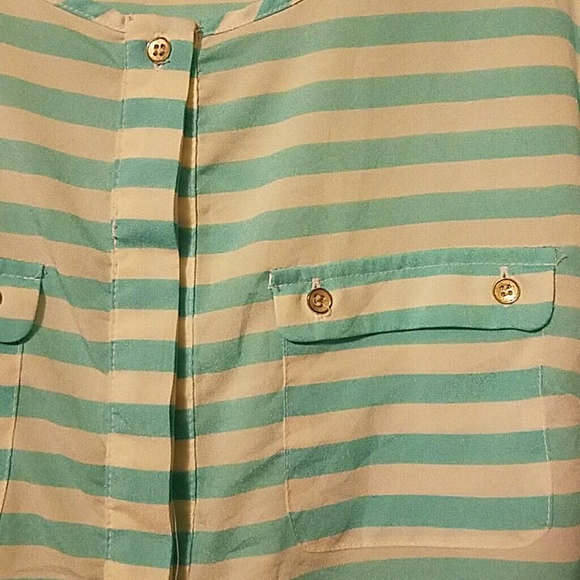Striped Hidden Button Down Blouse - Picture 2 of 4