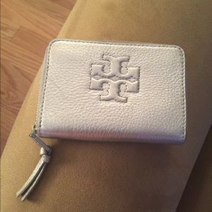 REAL tory burch silver mini wallet