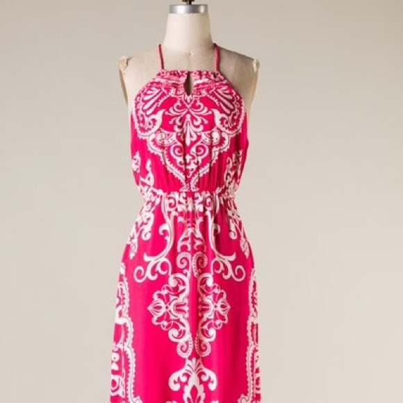 Flying Tomato Pink Halter Print Maxi Dress - Picture 2 of 4