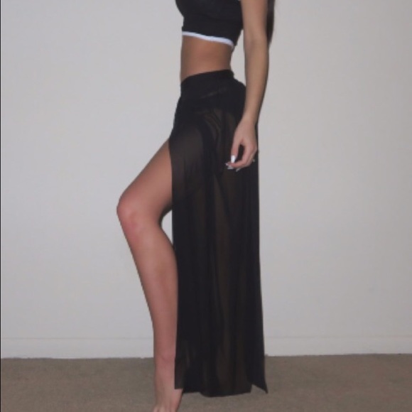 Mesh Maxi Skirt in Black - Picture 2 of 2