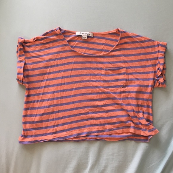 Peach And Lavender Striped Crop Top