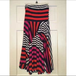 striped magenta navy white burnt orange dress