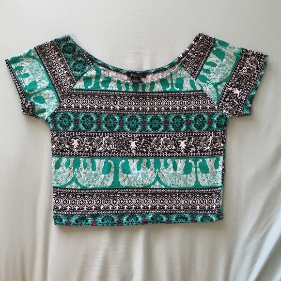Striped Patterned Teal Crop Top