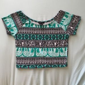 Striped Patterned Teal Crop Top