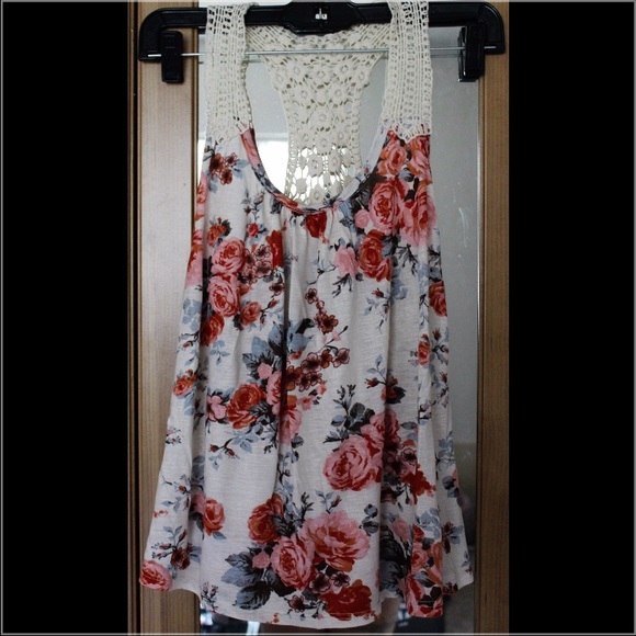 Floral Blouse with Crochet Back NWT