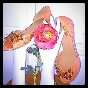 Nine West straw peep toe shoes.