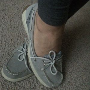 Light grey Sperry Topsiders