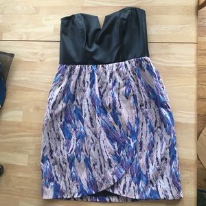 Black leather & purple/blue/blush colored dress