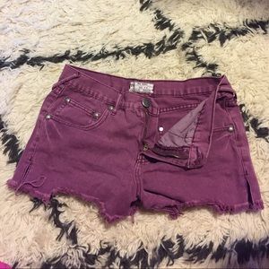 Free People Distressed Purple Denim Shorts