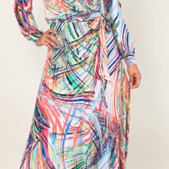 Boho Long Maxi Wrap Abstract Print Dress New - Picture 2 of 2