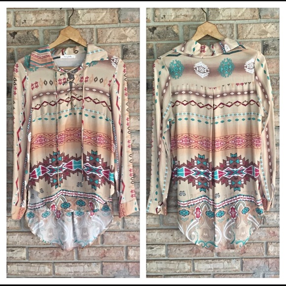 Boho Peasant Hippie Tribal Lace Up Top S M - Picture 3 of 4