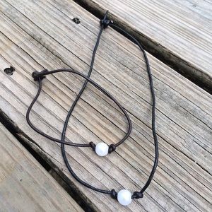 Single Pearl Leather Necklace or Choker , Seaside