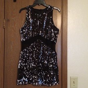 Black sequence dress.