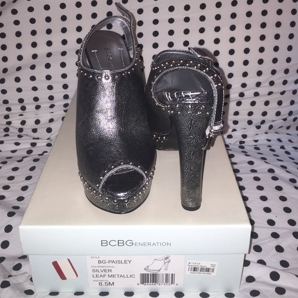 New BCBGeneration Silver Peep Toe Slingbacks