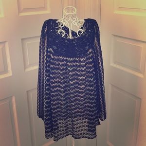 Free People New Romantics Black ZigZag Peasant Top