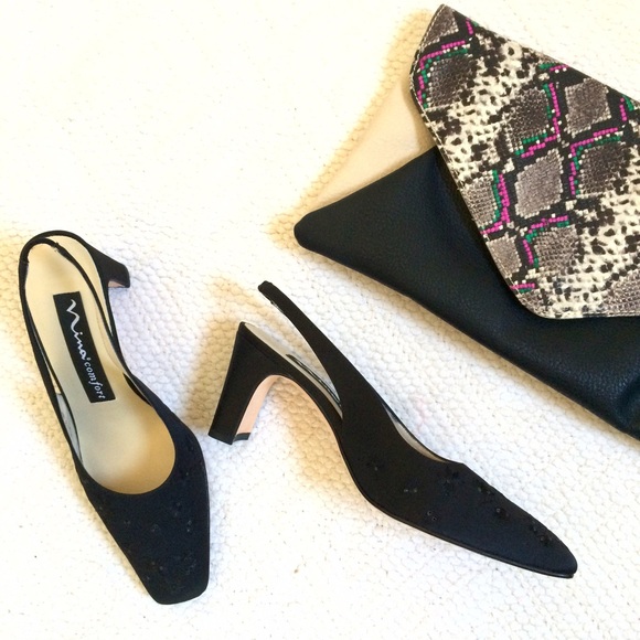 Nina Shoes - Black Sling-Back Block Heels