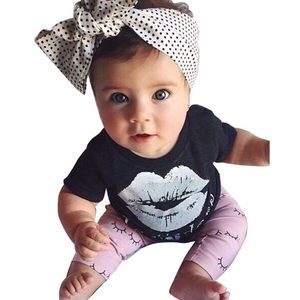 Fashion Girly Lip Tee + Eye Lit Legging 💋 2T