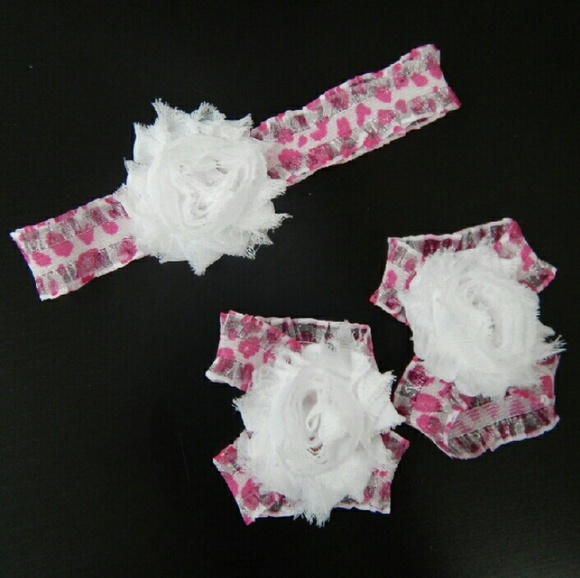 Hot Pink Cheetah Headband & Barefoot Sandals Set