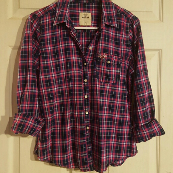 Hollister plaid long sleeve button up, large