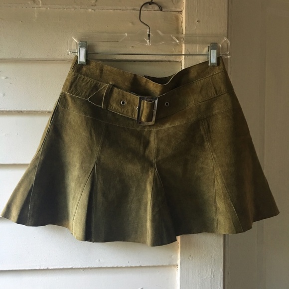 Olive green, vintage, suede skirt