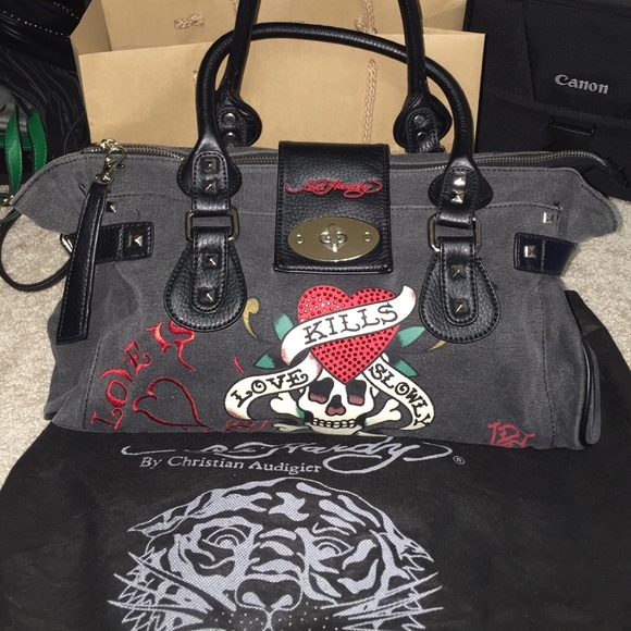 Trendy denim Ed Hardy shoulder bag